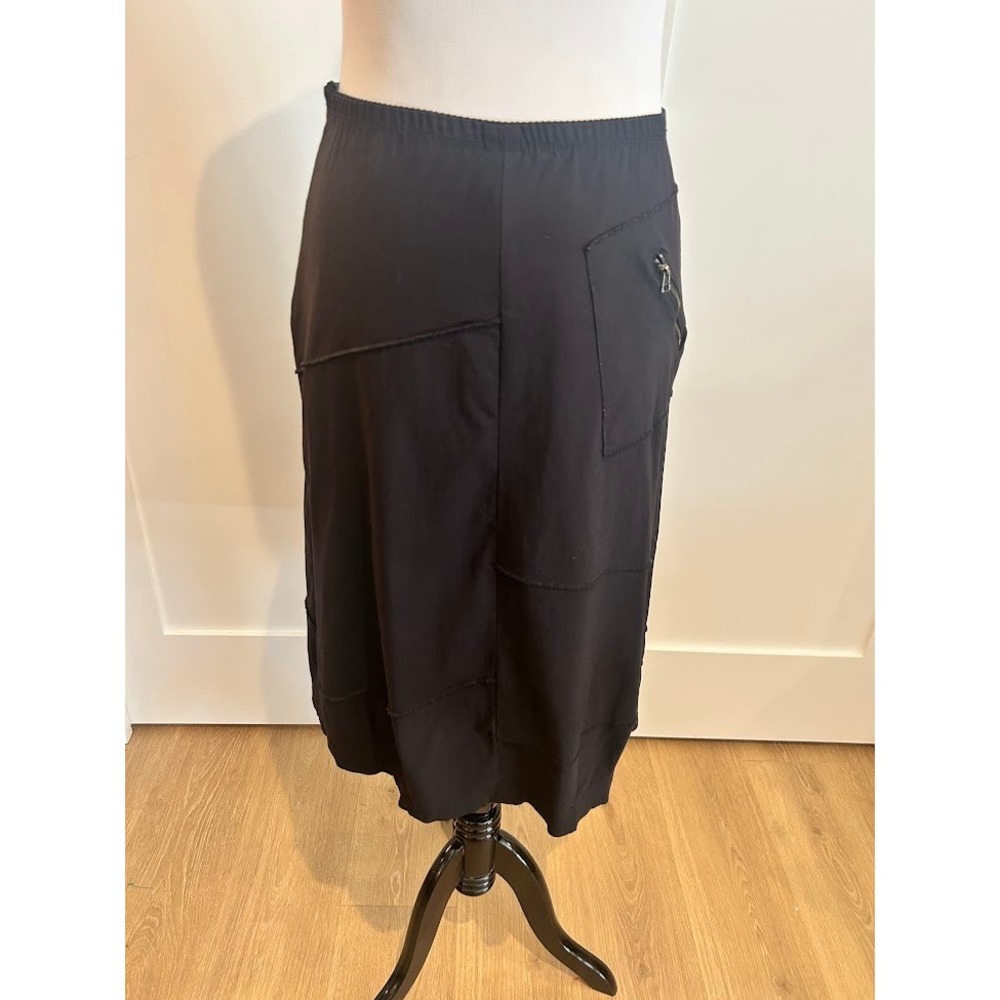 Porto Black Midi Skirt Size 10 Moto Elastic Waist Tuck Grunge Punk Avant Garde‎